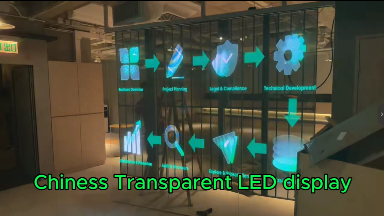 彩尼斯光電透明屏點(diǎn)亮香港客戶展廳